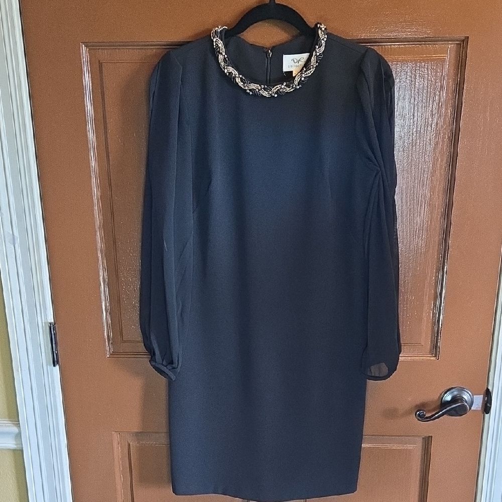 DR Collection-Black knit stretchy sheath dress with jeweled neckline Sz 12P